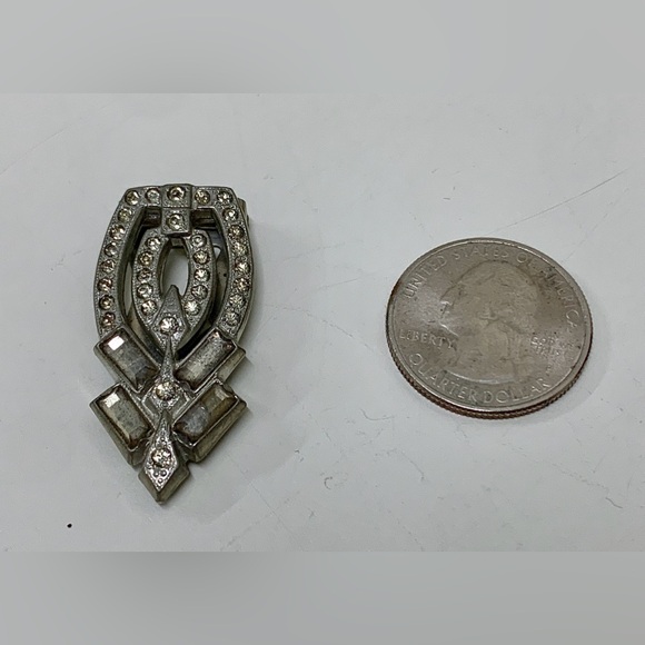 Mid Century Vintage Art Deco Silver Tone Rhinestone Clip On Brooch - Picture 3 of 12
